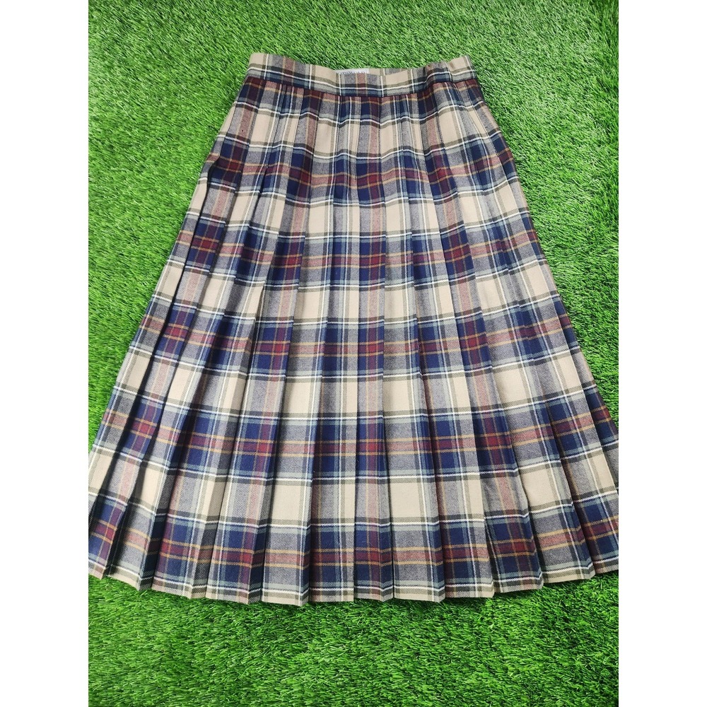 Cotswold Collections Skirt Womens 14 Multicolor Plaid Wool Pleated Midi Lined